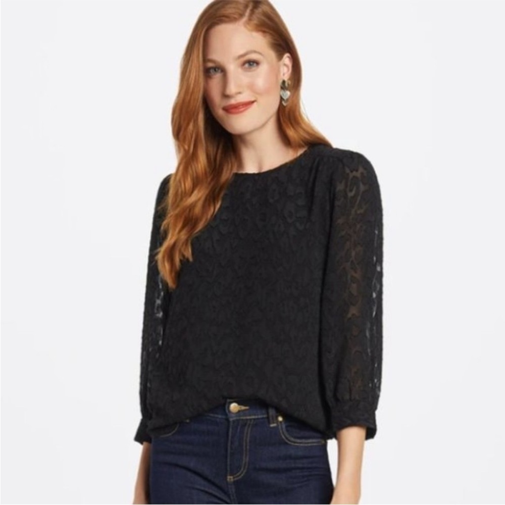 Draper James Black Belle Meade Leopard Print Blouse